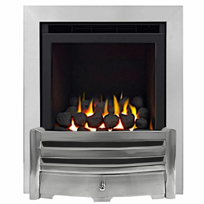 14" Sirocco Aviva - Inset Gas Fire - Full Depth, High Efficiency in Brushed Steel