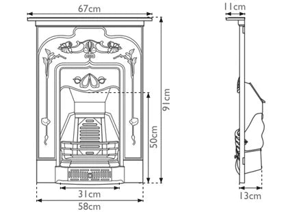 26"Jasmine Cast Iron Combination Fireplaces | Art Nouveau Style