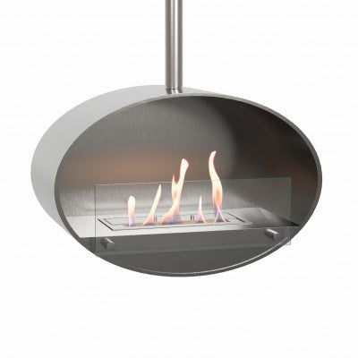 32" Halifax Steel Oval Ceiling Mounted Bioethanol Fireplace, 60cm