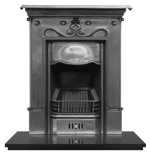 35" Tulip Cast Iron Combination Fireplace | Art Nouveau Style