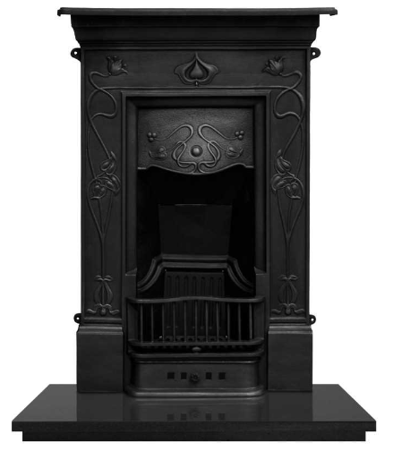 28" Crocus Cast Iron Combination Fireplace | Art Nouveau Style