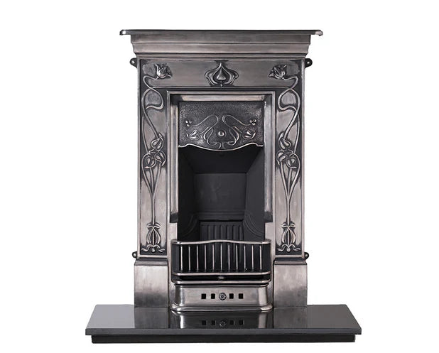 28" Crocus Cast Iron Combination Fireplace | Art Nouveau Style