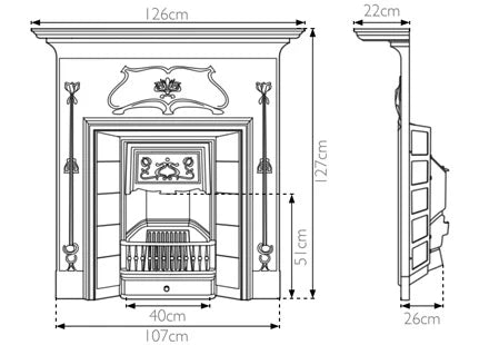 49" Verona Cast Iron Combination Fireplace | Art Nouveau Style