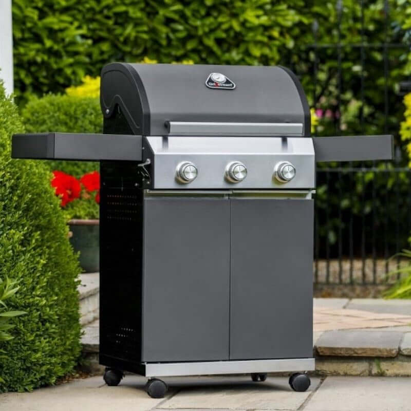 Grillstream Classic 3 Burner Hybrid BBQ in Matt Grey - Glowing Flames