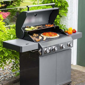 Grillstream Classic 4 Burner with Side Burner Hybrid BBQ in Matt Grey - Glowing Flames