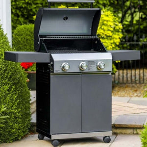 Grillstream Classic 3 Burner Hybrid BBQ in Matt Grey - Glowing Flames