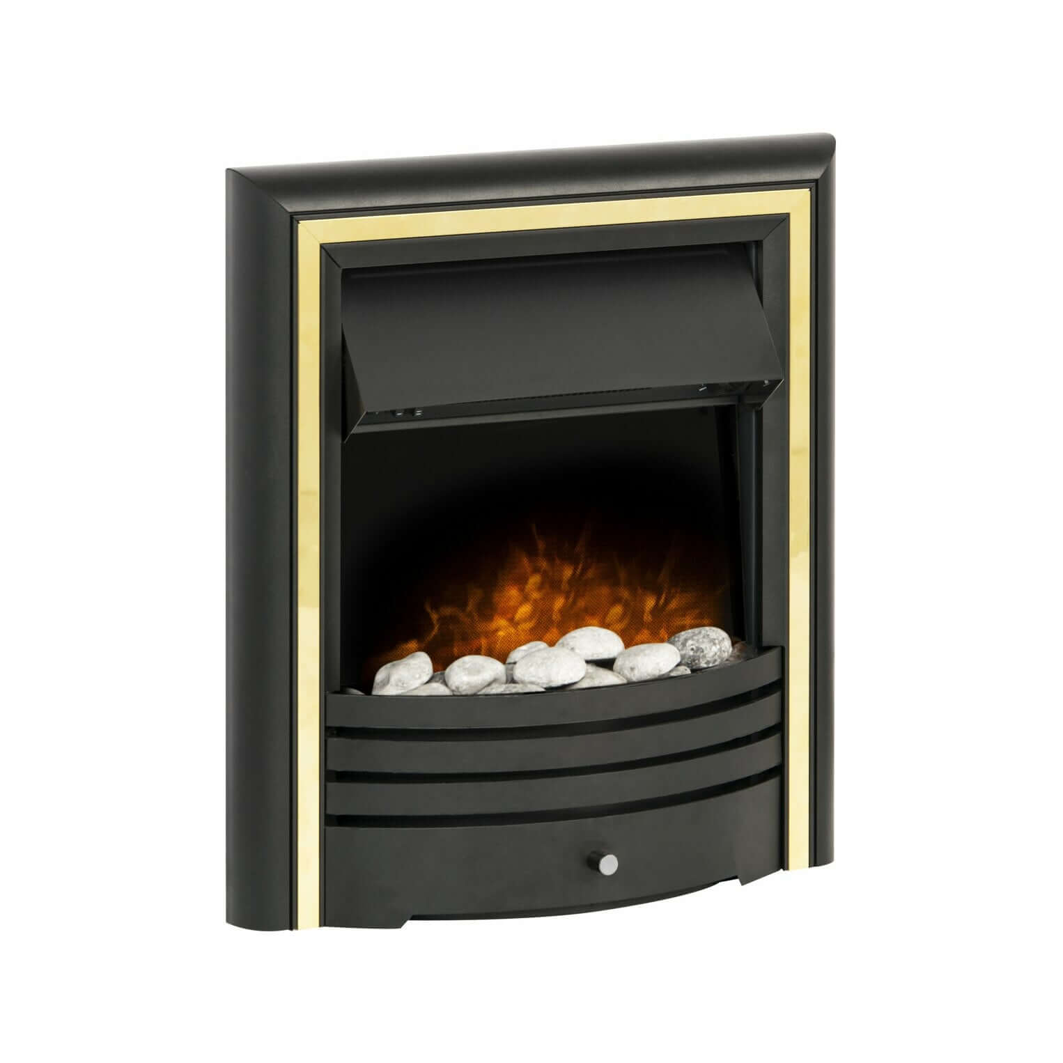 Adam Cambridge Pebble Electric Fire in Black & Brass - Glowing Flame