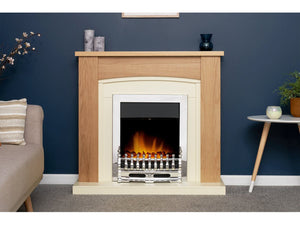 Adam Chilton Fireplace in Oak & Cream with Blenheim Electric Fire - Glowing Flames