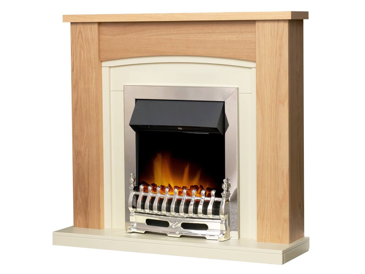 Adam Chilton Fireplace in Oak & Cream with Blenheim Electric Fire - Glowing Flames