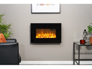 Sureflame WM-9334 Electric Wall Mounted Fire with Remote in Black, 26 Inch - Glowing Flames