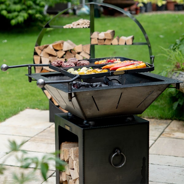 Box Tower BBQ Fire Pit with Log Store