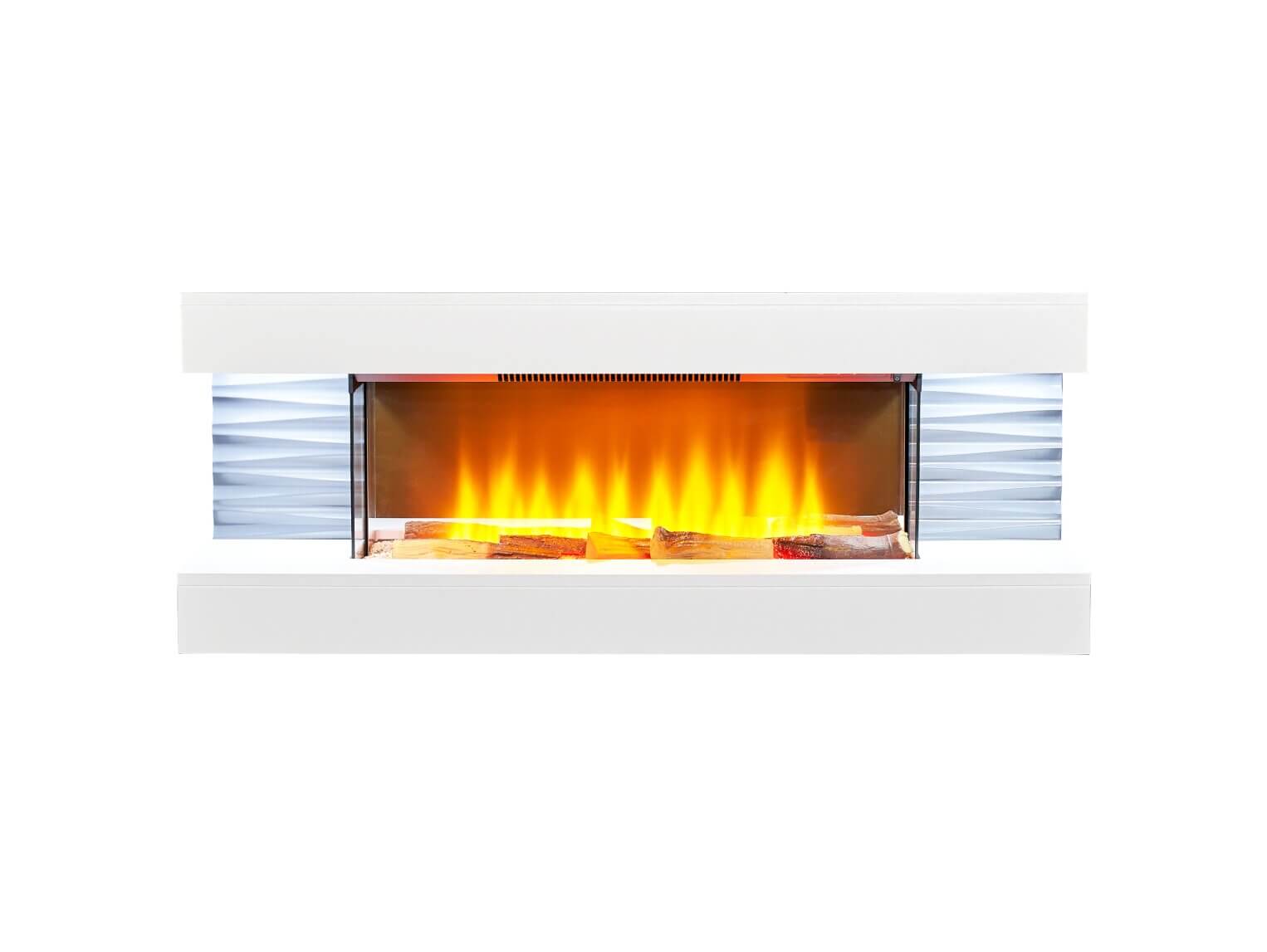 Sureflame White Electric Wall Fireplace Suite with Downlights - Glowing Flames