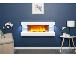 Sureflame White Electric Wall Fireplace Suite with Downlights - Glowing Flames