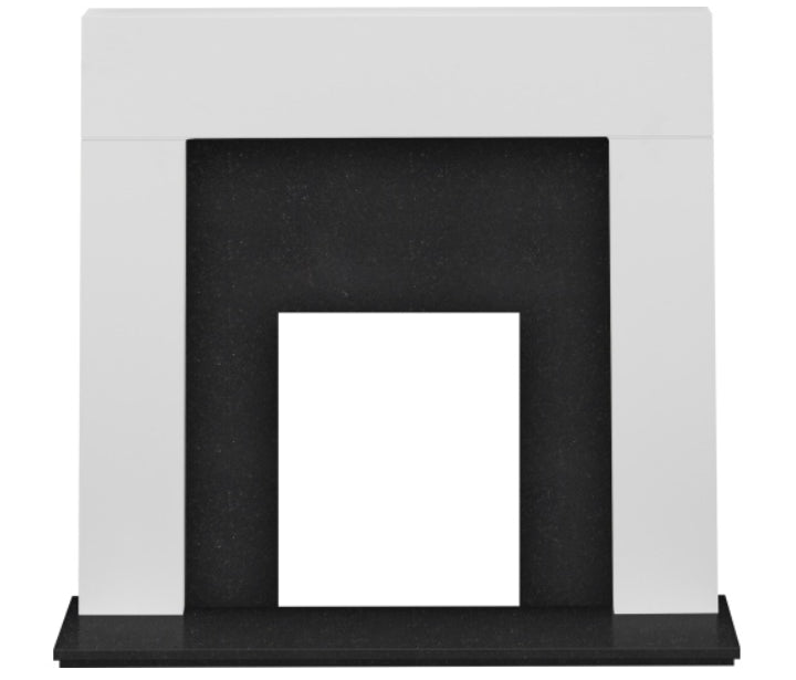 Adam Miami Fireplace in Pure White and Black Granite, 48 Inch - Glowing Flame