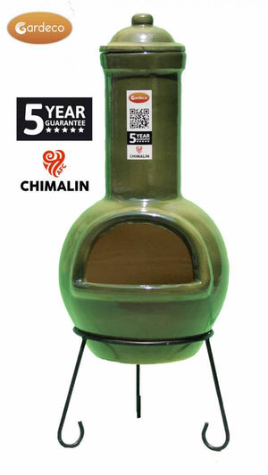 Sempra large Chimalin AFC chimenea in glazed green, including lid & stand - Glowing Flames