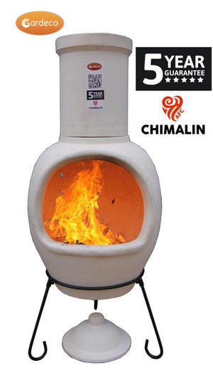 Sempra large Chimalin AFC chimenea in natural clay, including lid & stand - Glowing Flames