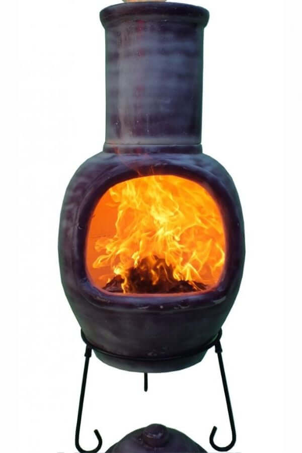 Asteria large Chimalin AFC chimenea in glazed purple, including lid & stand - Glowing Flames