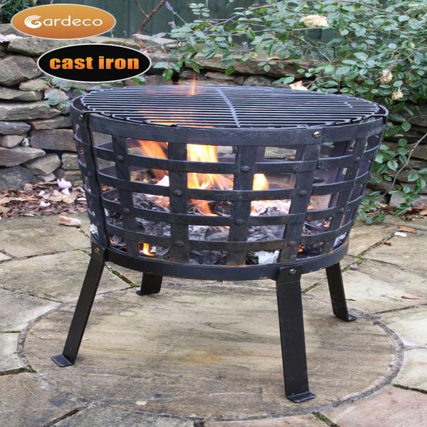 Aragon big fire cast iron fire basket, including BBQ grill - Glowing Flames