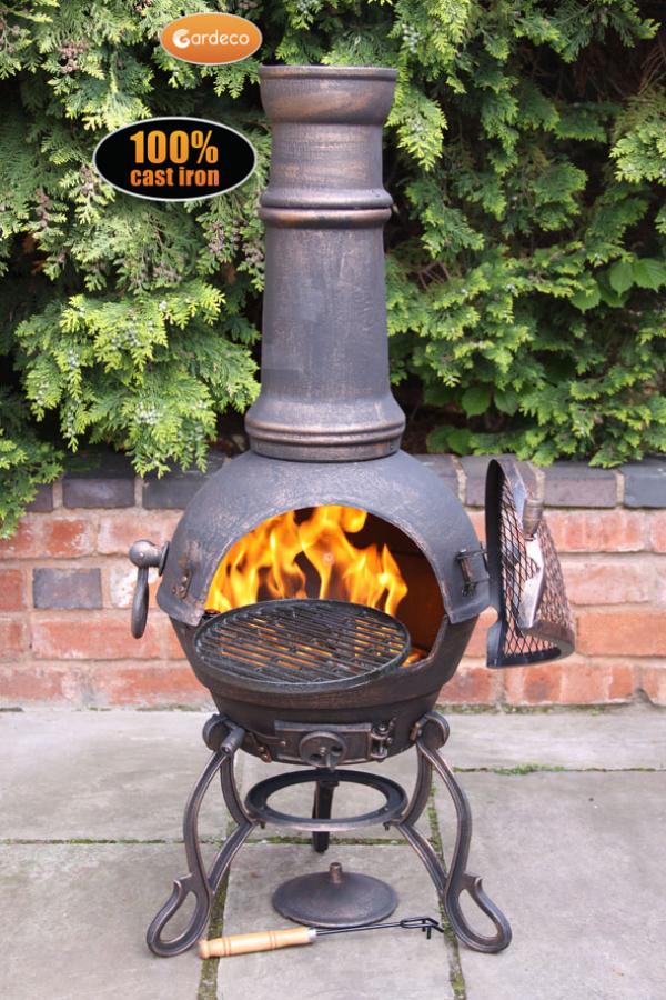 Toledo large cast iron chimenea in bronze - Glowing Flames