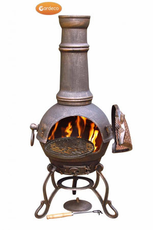 Toledo large cast iron chimenea in bronze - Glowing Flames