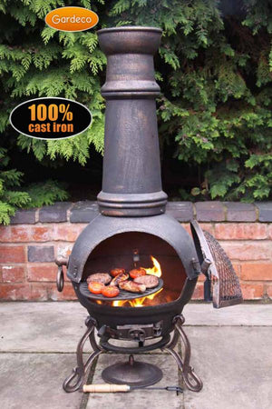 Toledo XL cast iron chimenea in bronze - Glowing Flames