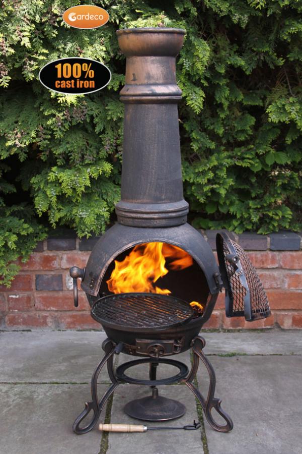 Toledo XL cast iron chimenea in bronze - Glowing Flames