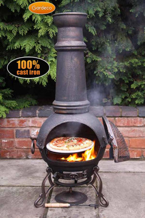 Toledo XL cast iron chimenea in bronze - Glowing Flames