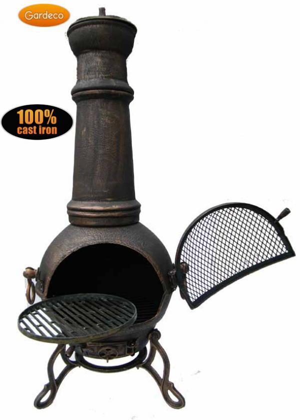 Toledo XL cast iron chimenea in bronze - Glowing Flames