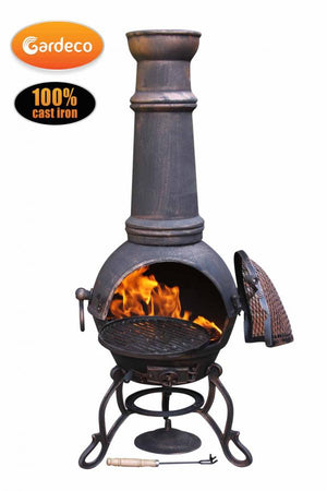 Toledo large cast iron chimenea in bronze - Glowing Flames