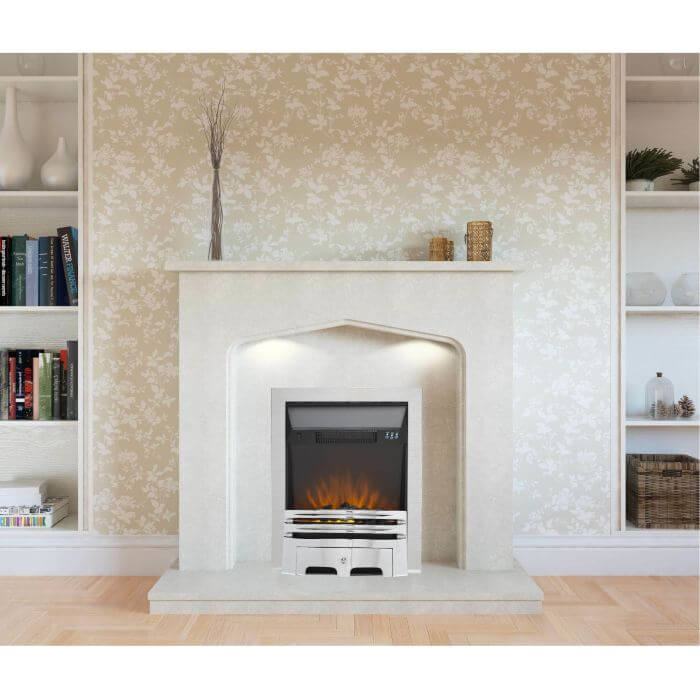 Glasson Electric Fire with Chrome Fret and Steel Trim - Glowing Flame