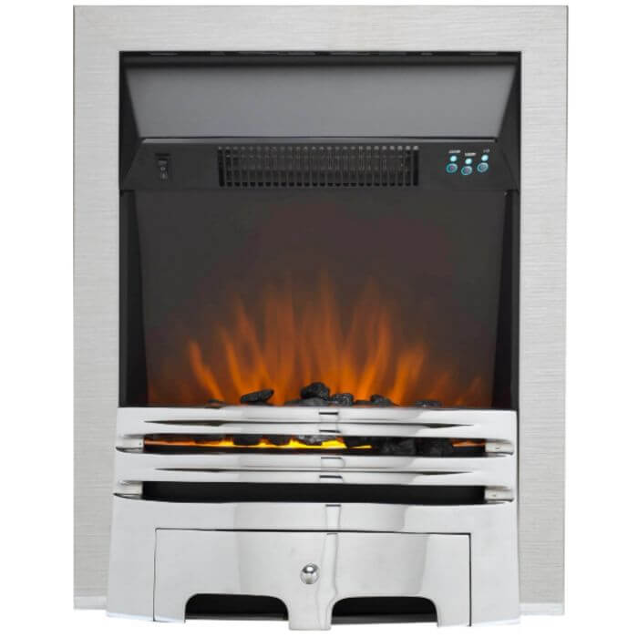 Glasson Electric Fire with Chrome Fret and Steel Trim - Glowing Flame